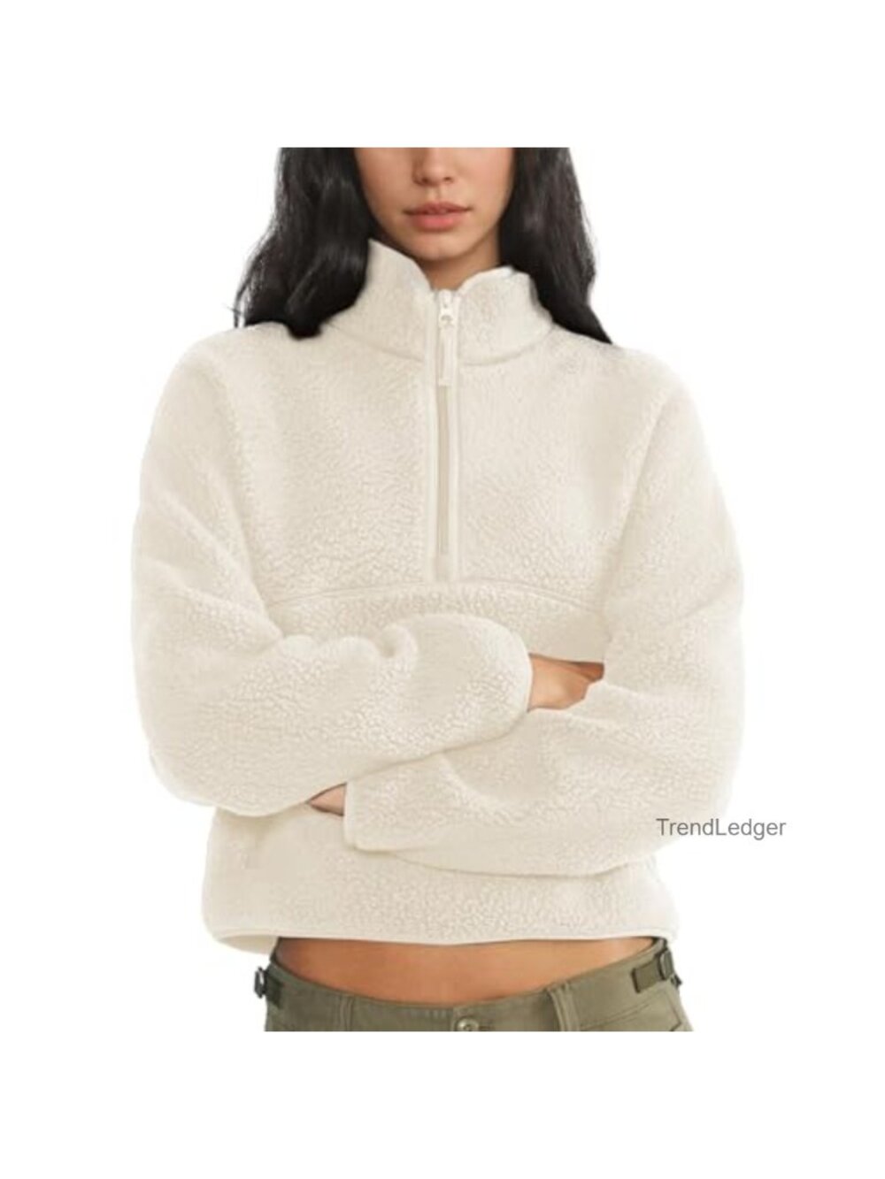 Women's Fleece Half Zip Pullover Fuzzy Sherpa Sweatshirt with Pockets